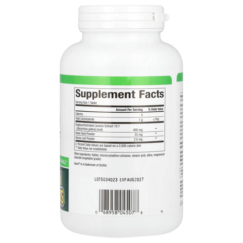 Natural Factors, DGL, деглицирризированный экстракт корня солодки, 180 жевательных таблеток