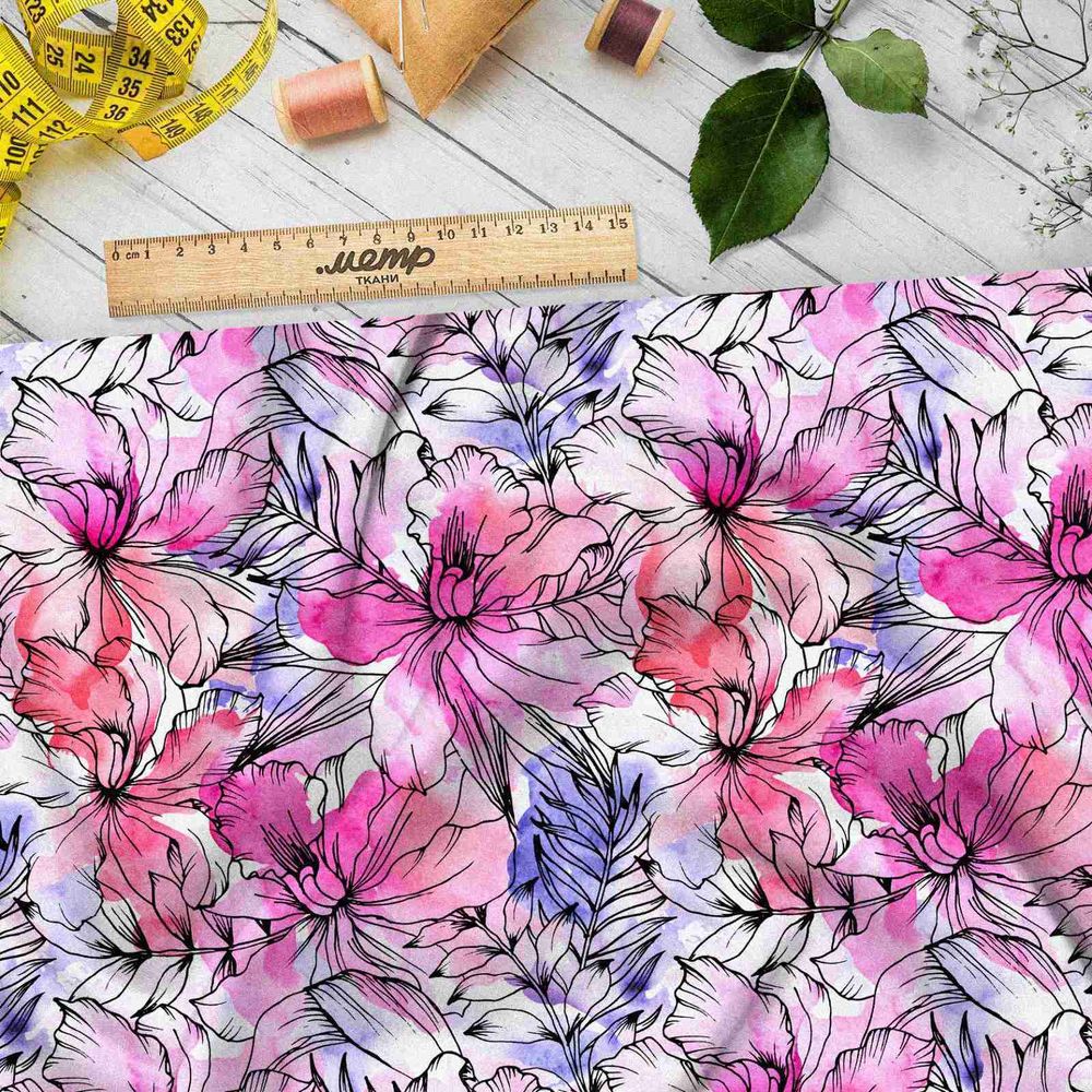 Ткань бязь розовые очертания цветов