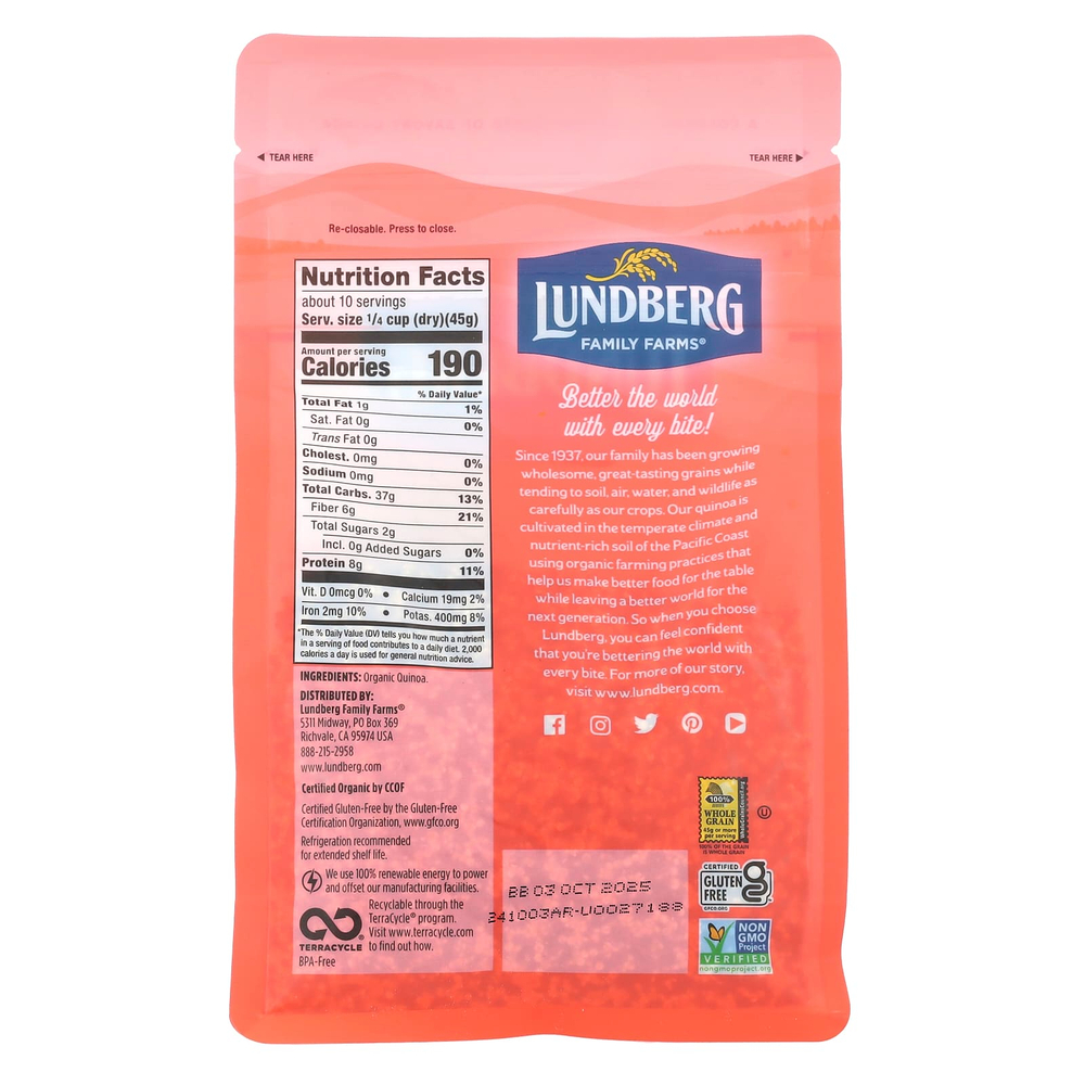 Lundberg, Органическая трехцветная смесь киноа, 454 г (16 унций)