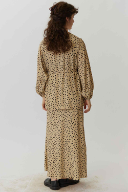 Юбка макси из бежевой вискозы в горох