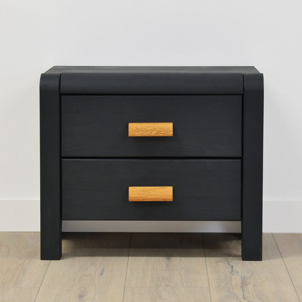 Тумба прикроватная Мадейра 2 ящика из массива сосны, серая, на ножках