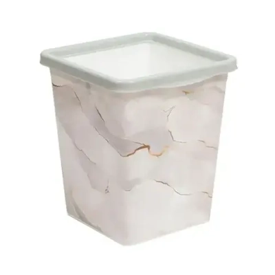 Ведро для мусора с фиксатором квадратное 14л с декором Белый Мрамор