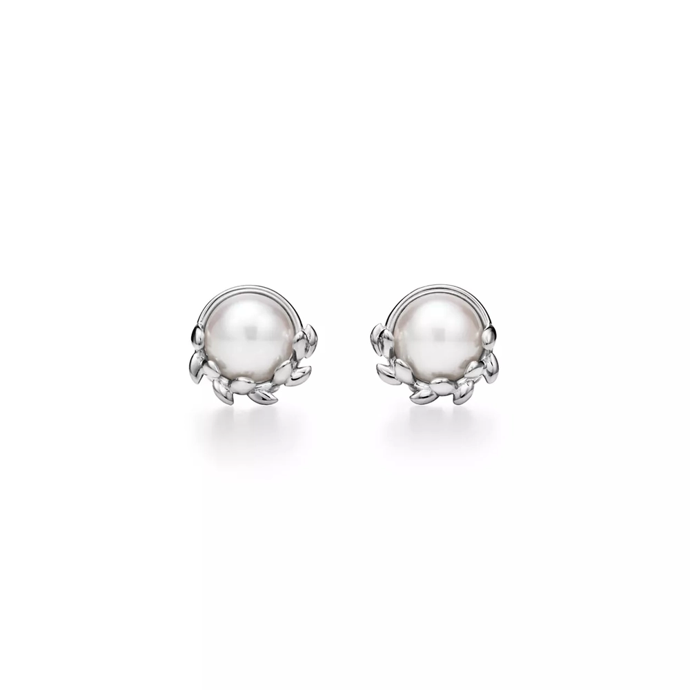 Серьги из серебра 925 с жемчугом 💠 Tiffany - Olive Leaf Pearl - В наличии