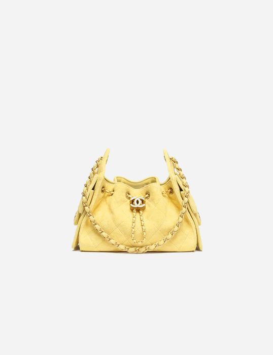 Chanel 25 Mini Handbag Suede Calfskin & Gold Metal Yellow