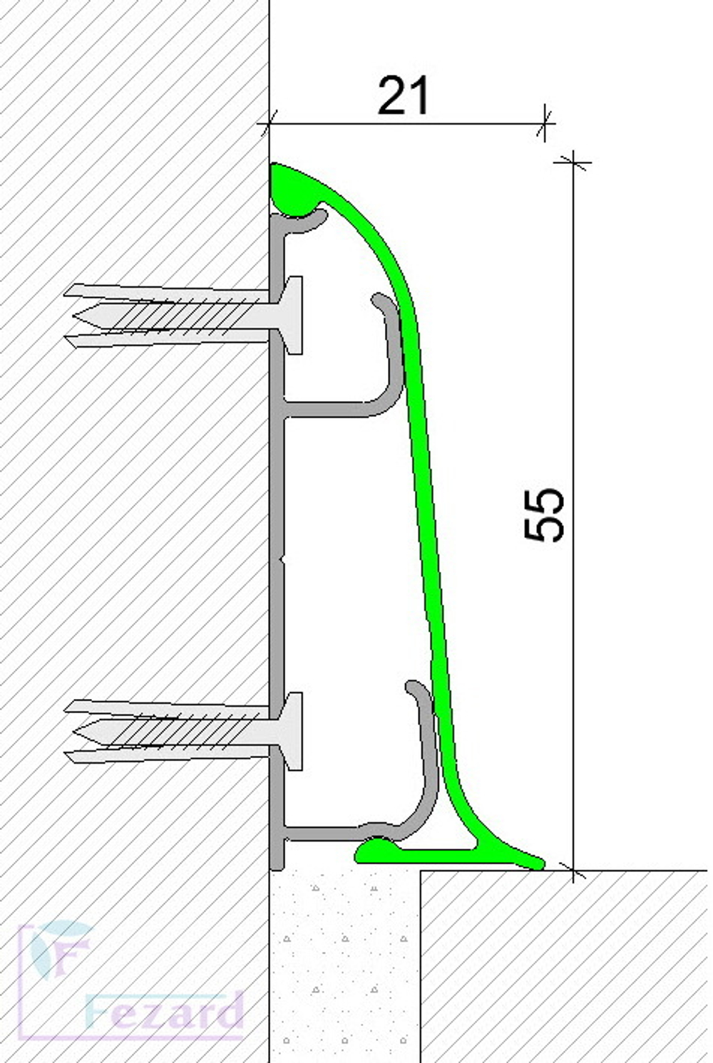 Плинтус алюминиевый анодированный/Ral/Tikkurila с кабель каналом 43х20 мм – 2,5м