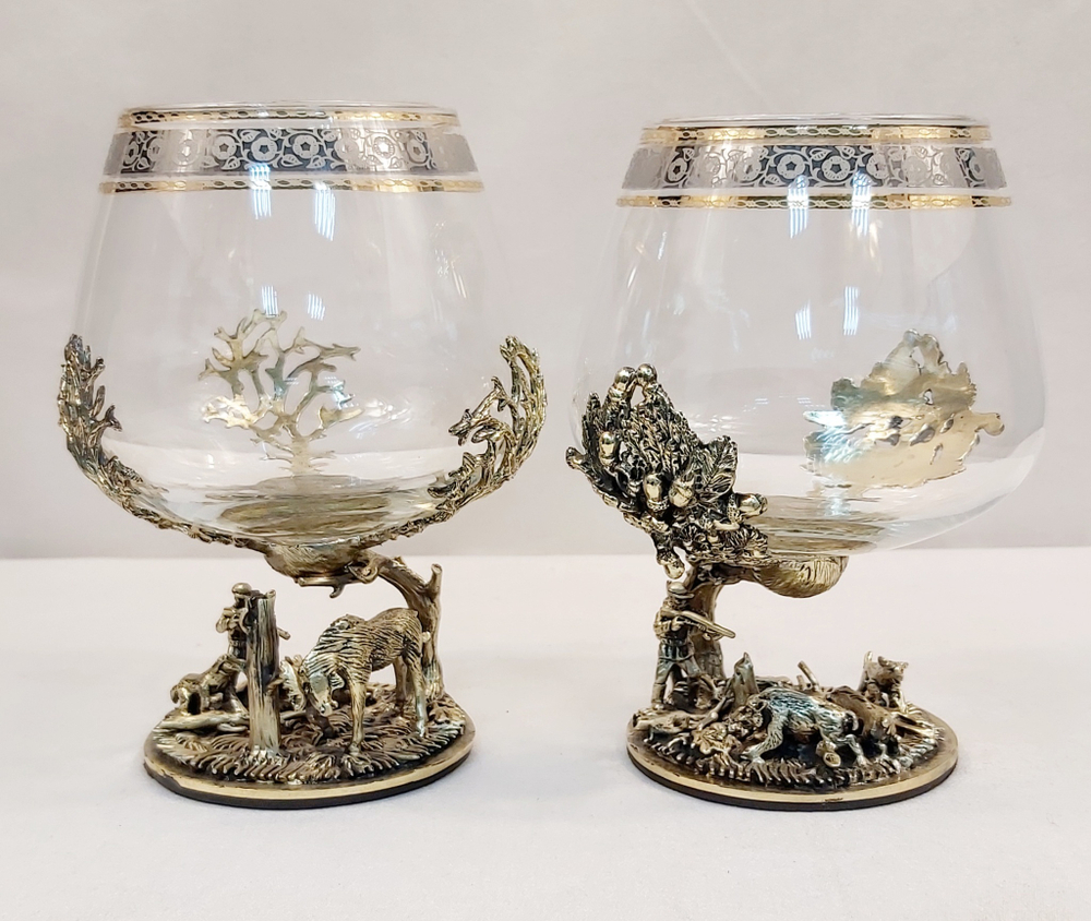 Набор из 2-х бокалов для коньяка "Охота на лося и Охота на кабана" (подарочный футляр)