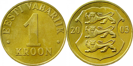 Эстония 1 крона, 1998 - 2006 Герб XF