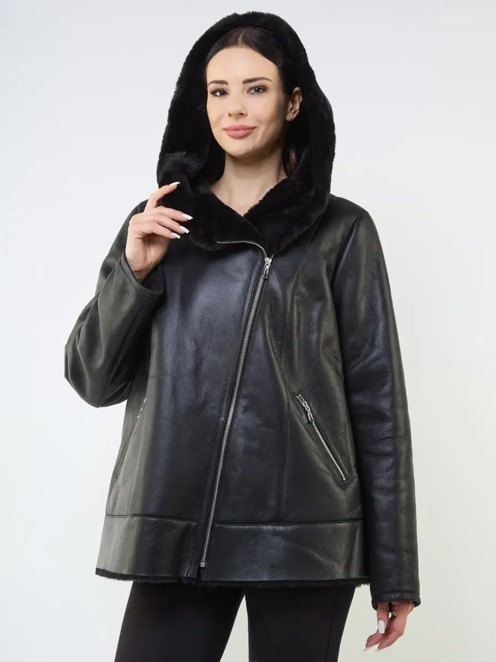 Дубленка зимняя натуральная с капюшоном авиатор пилот