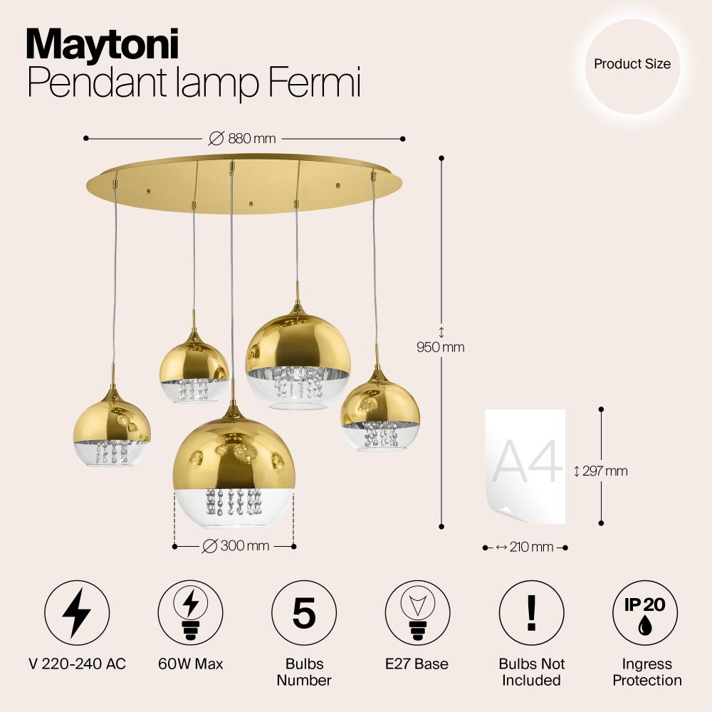 Светильник подвесной Maytoni Fermi P140-PL-170-5-G