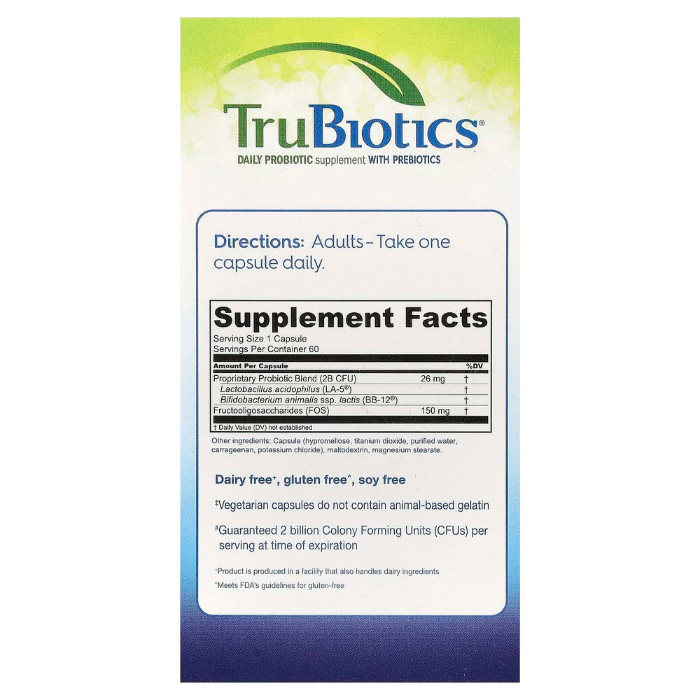 TruBiotics, Здоровье пищеварительной и иммунной систем, 60 вегетарианских капсул