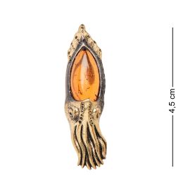 AM-1640 Брошь «Каракатица» (латунь, янтарь)
