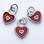 Подвеска Замочек Сердце, цвет серебро+красный, размер 12*9 мм, цена за 1 шт