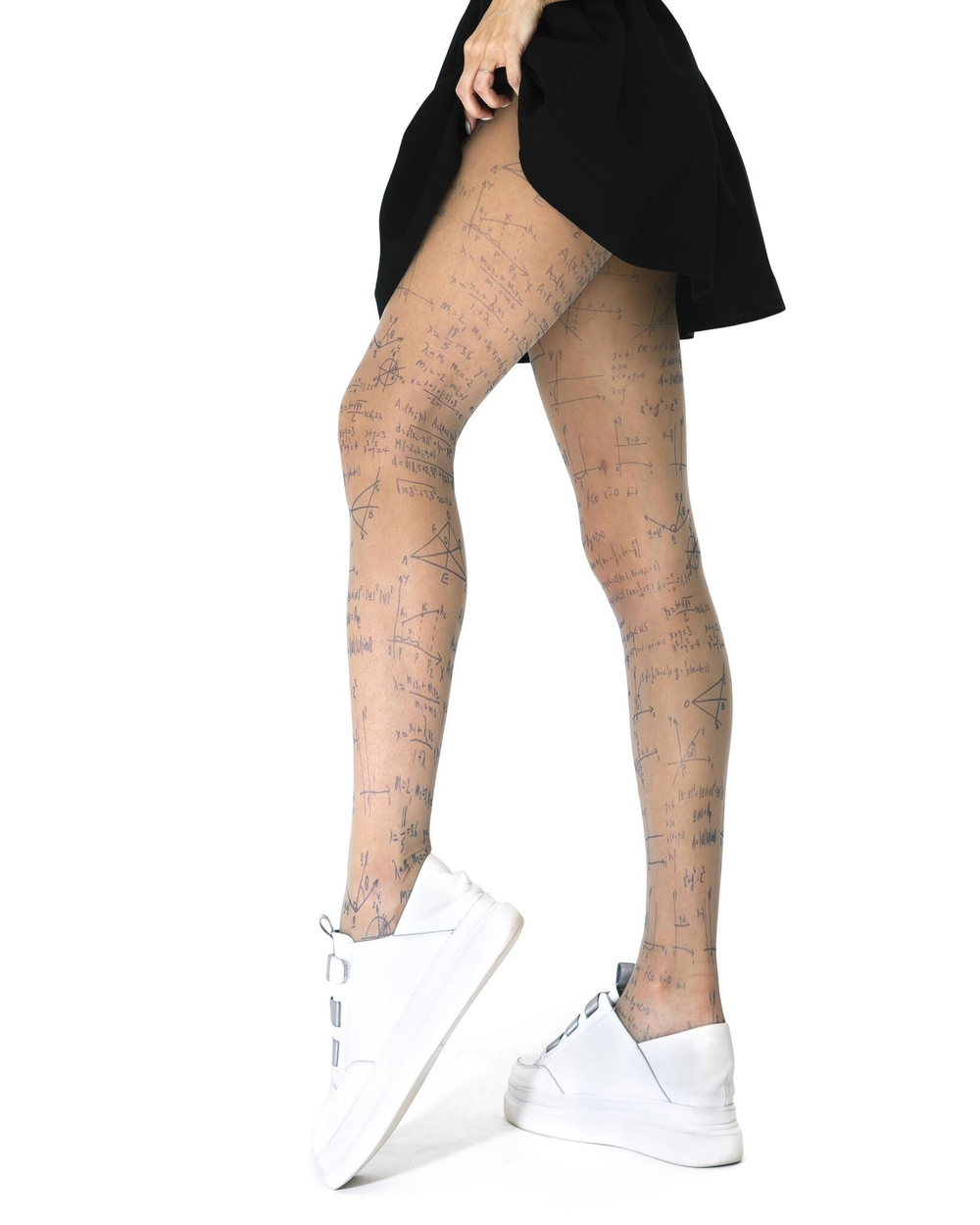 Колготки +size с принтом в виде формул, вычислений и схем (Размер: XL-XXL) (Цвет: бежевый)