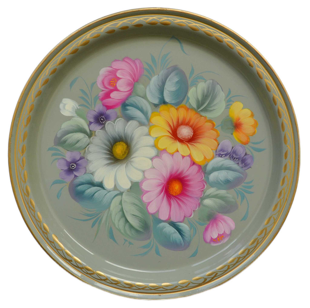 Жостовский поднос декоративный, размер 22 см (A5), металлический