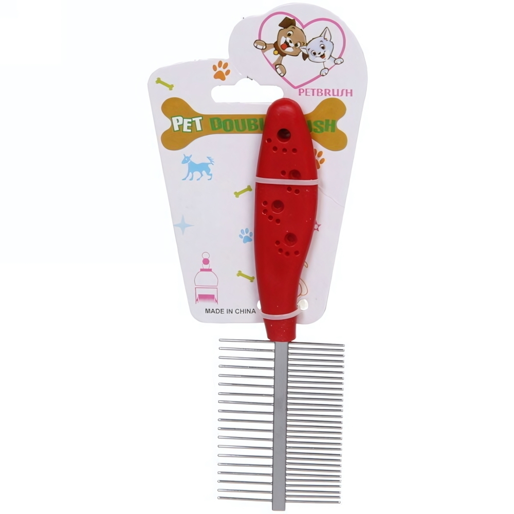 Расческа двухсторонняя для кошек и собак «Алиса», цвет красный, 18см (блистер)