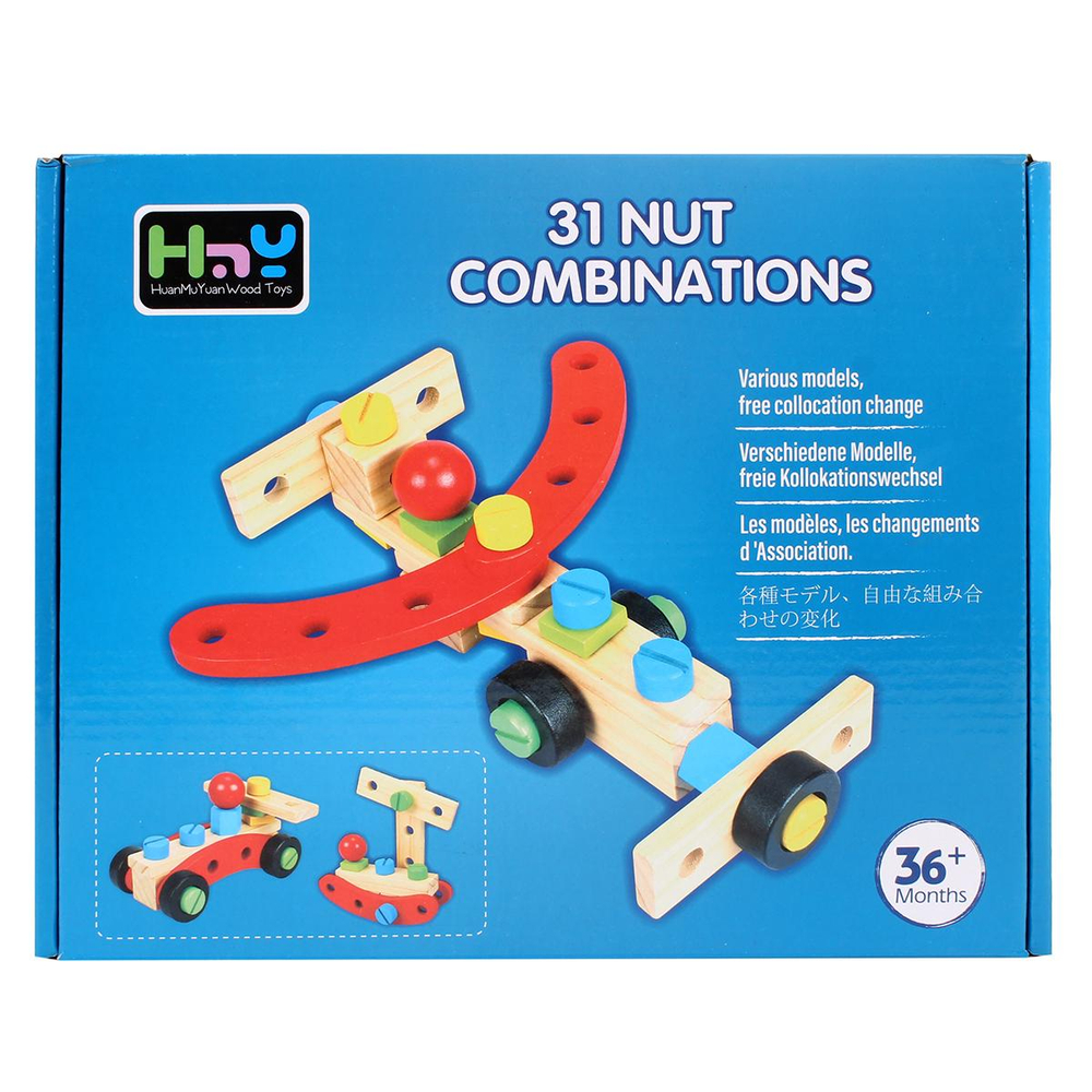 Конструктор деревянный с болтами 31 дет, коробка C-41950