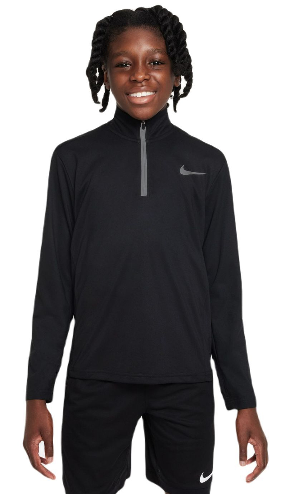 Футболка для мальчика теннисная Nike Dri-Fit Poly+ 1/4 Zip - black/reflective silver