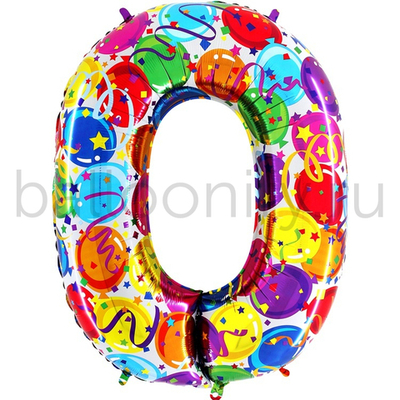 Шар ЦИФРА 0 Разноцветные шары 40" 102 см