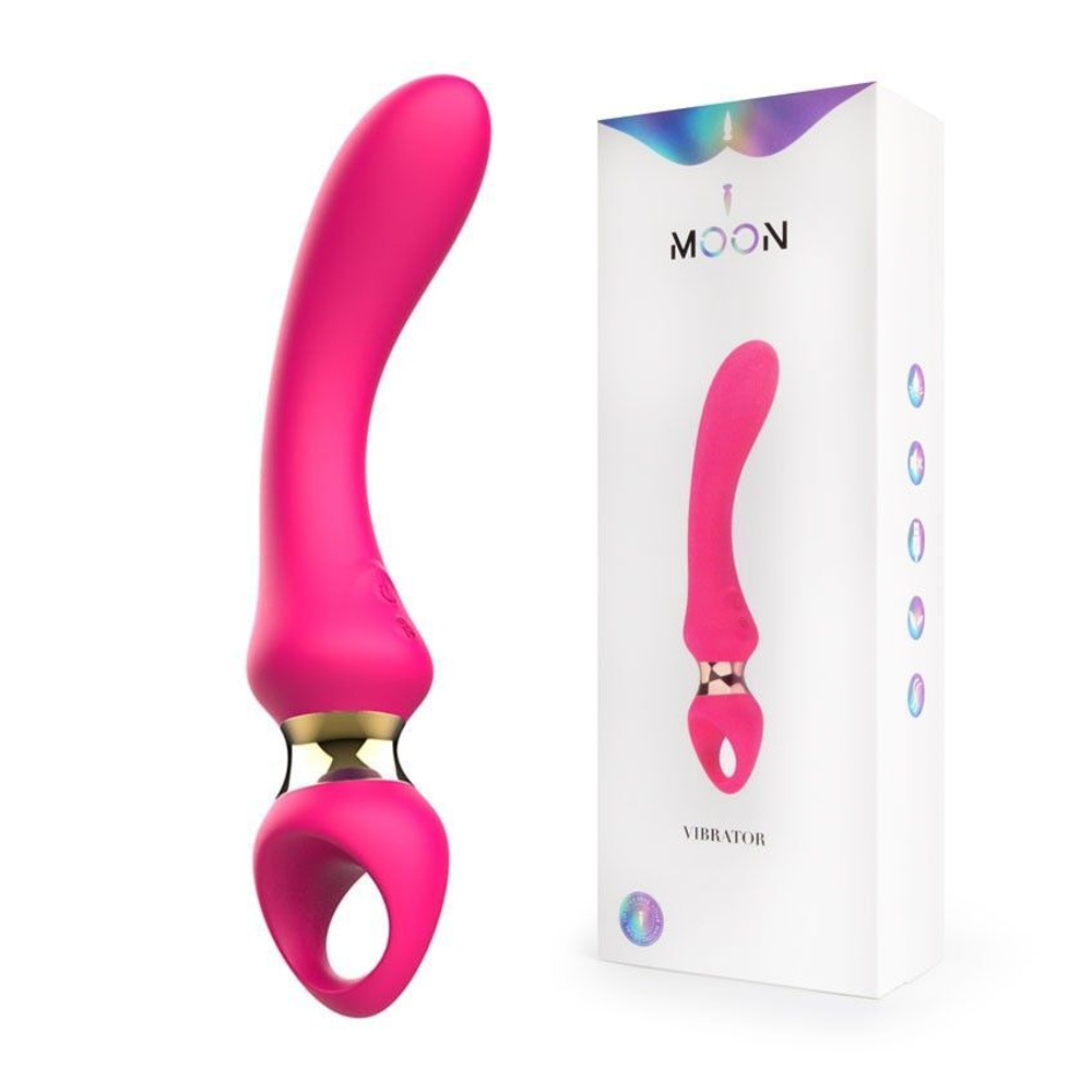 Розовый изогнутый вибромассажер Moon Vibrator - 21,1 см. (Цвет: розовый)