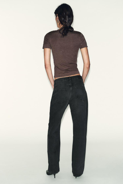 ZARA МИНИМАЛИСТИЧНАЯ ФУТБОЛКА С КОРОТКИМИ РУКАВАМИ, КОРИЧНЕВЫЙ