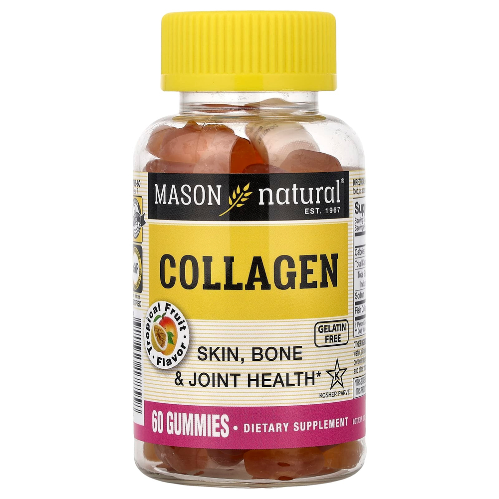 Mason Natural, жевательные таблетки с коллагеном, со вкусом тропических фруктов, 60 жевательных таблеток (49,5 мг в 1 жевательной таблетке)