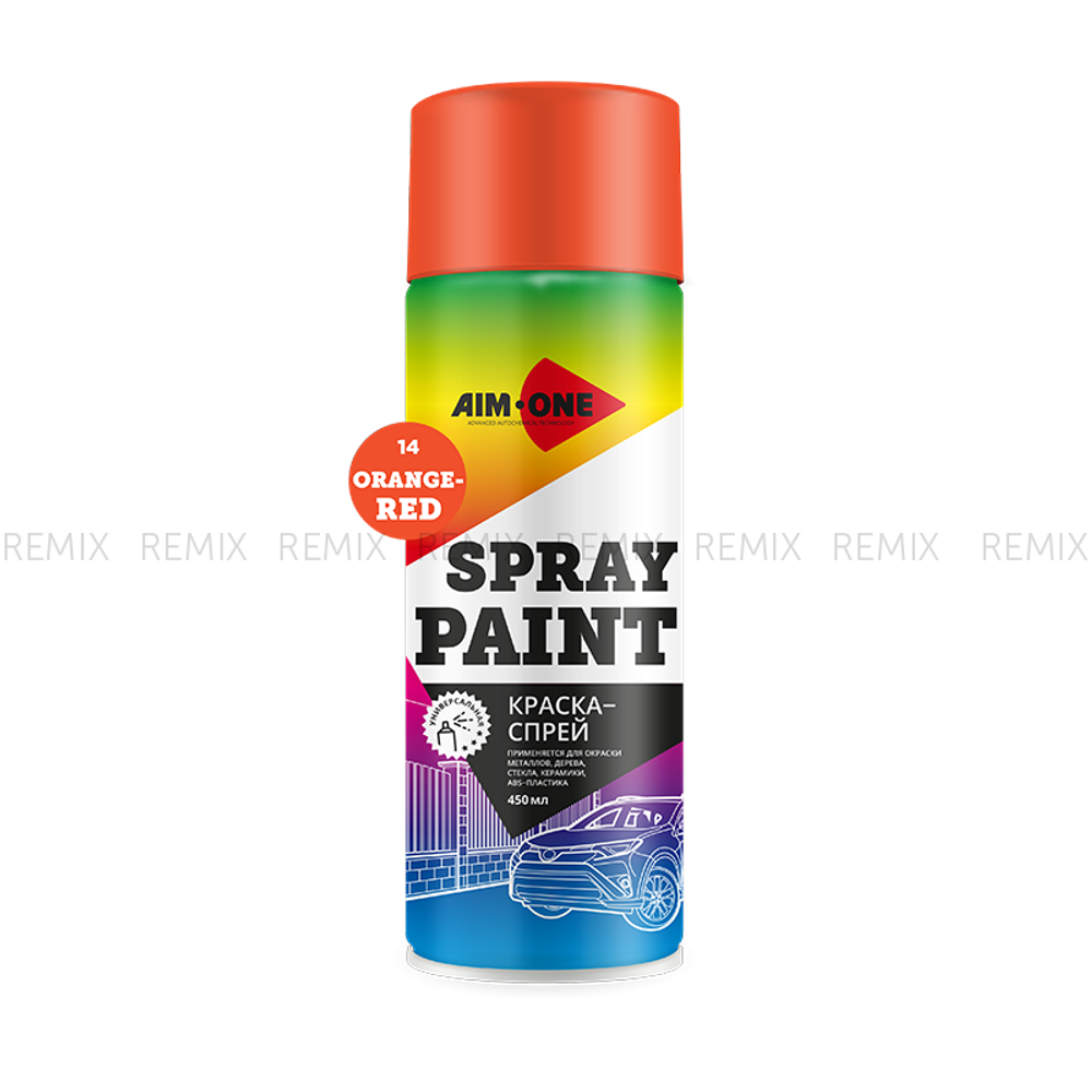 Краска-спрей оранжево-красная AIM-ONE 450 мл (аэрозоль).Spray paint orange  450ML SP-OR14