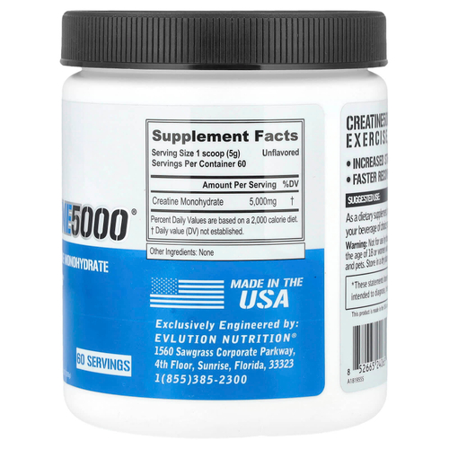 EVLution Nutrition, CREATINE5000, без добавок, 300 г (10,58 унции)