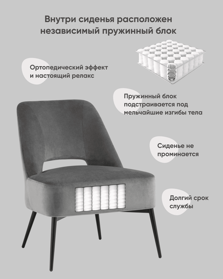 Кресло лаунж Бостон велюр тёмно-серый