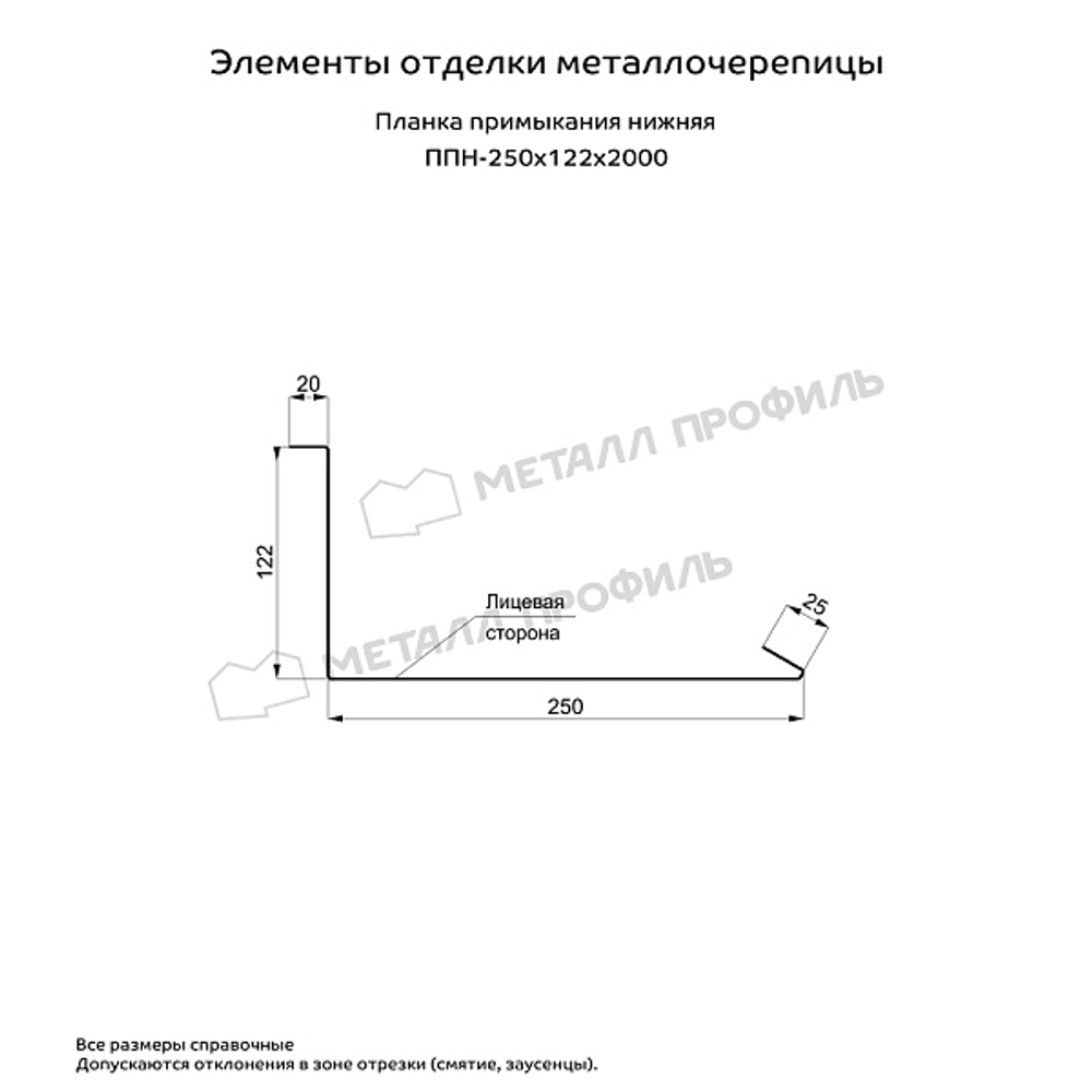 Планка примыкания нижняя 250х122х2000