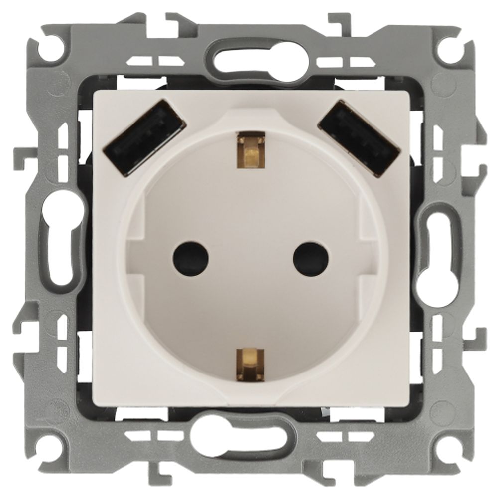 Розетка ЭРА Серия 12 12-4109-02 2P+E 16A-250В штор с 2xUSB 5В-3А слоновая кость