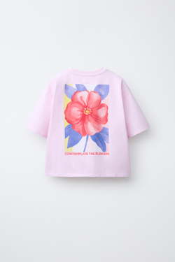 ZARA ФУТБОЛКА С ЦВЕТОЧНЫМ ПРИНТОМ, РОЗОВЫЙ