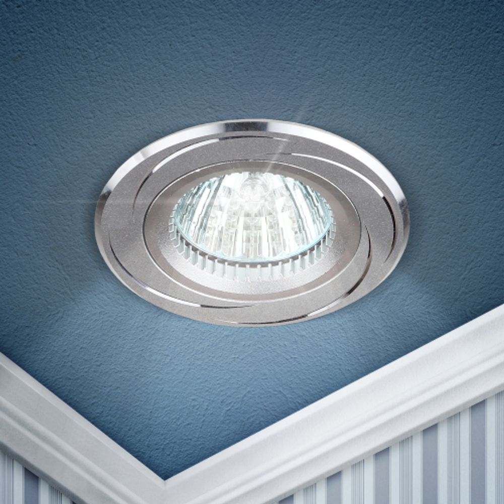 Встраиваемый светильник алюминиевый ЭРА KL34 AL/SL/1 MR16, 12V, 50W хром | Алюминиевые встраиваемые светильники