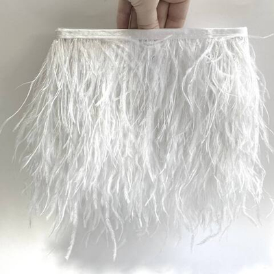 Перья страуса на ленте белые (перьевая тесьма) 10 - 15 см.