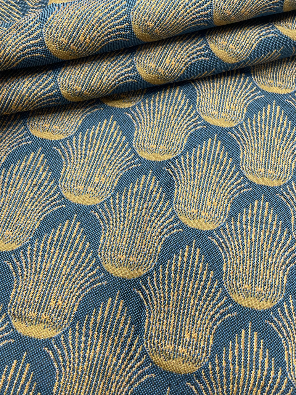 Гобеленовая ткань Золотые колосья бирюза ширина 175 см