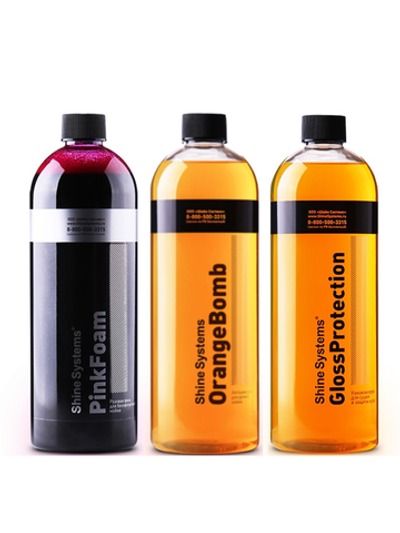 Shine Systems набор для трехфазной мойки GlossProtection + OrangeBomb + PinkFoam 750мл