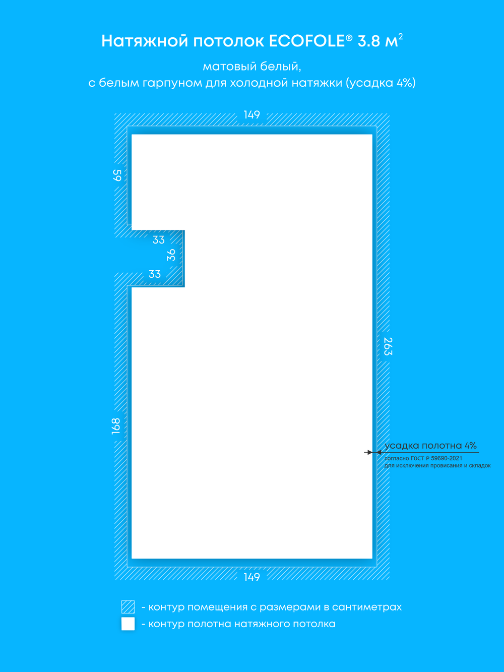Матовый натяжной потолок 3.8 м2