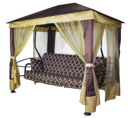 Качели-шатер 4-х местные Мебель Сад Монреаль Премиум (каркас коричневый, м/э коричневый рис.арабеска)2 уп.