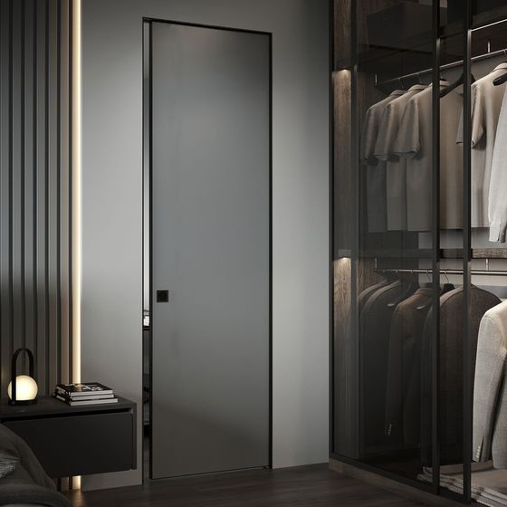 Пенал одностворчатый K-PUSH Profil Doors 1PE смоки в интерьере