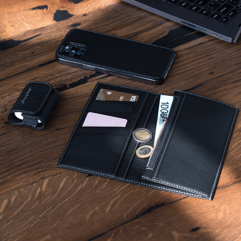 Кошелек кожаный, теленок черного цвета