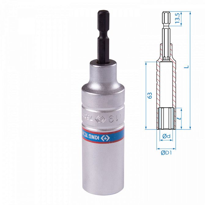 KING TONY (76C1119M) Головка для шуруповерта шестигранная 1/4", 19 мм, L = 110 мм