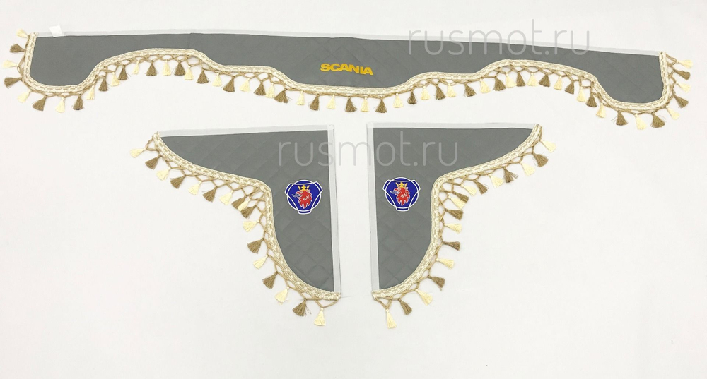 Ламбрекены экокожа стеганые 230 см. с вышивкой Scania
