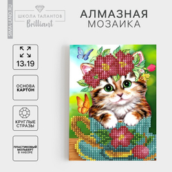 Алмазная вышивка "Котик" стразами с частичным запол-м на подставке + холст 13*19 см, Школа талантов