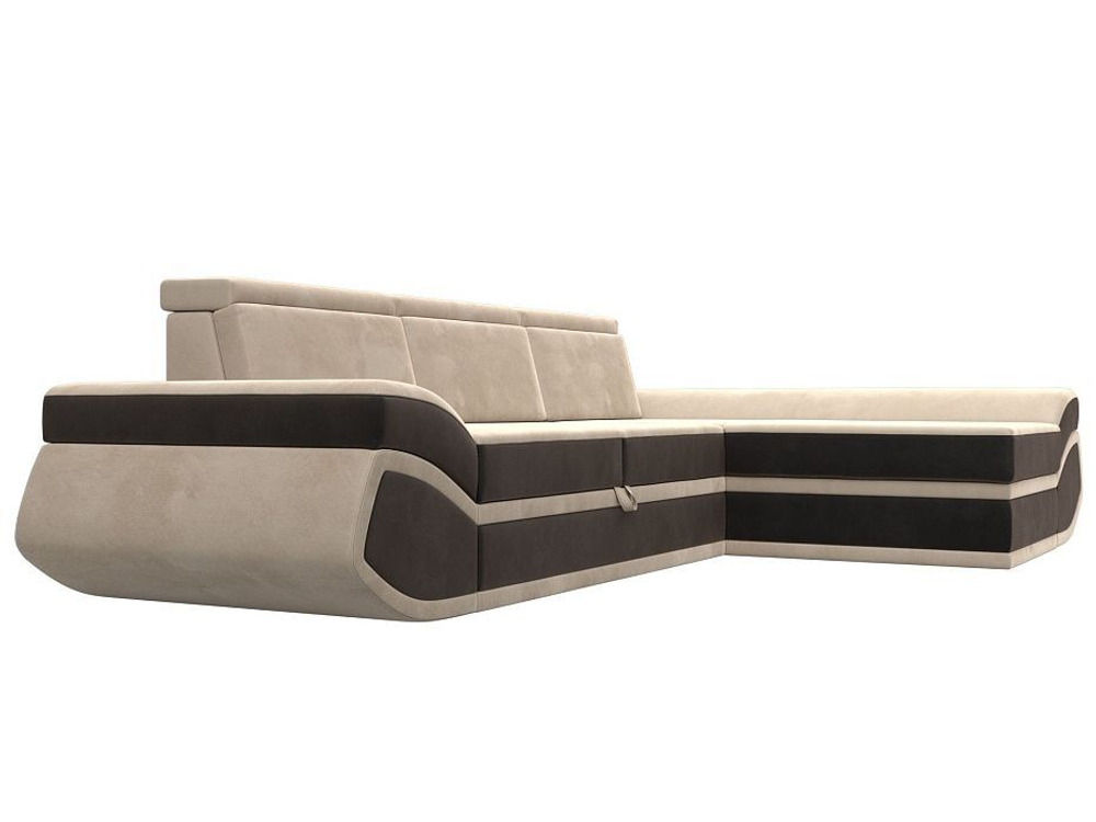 Диван угловой Лига-032 правый угол, Бежевый\Коричневый, Велюр, 121643