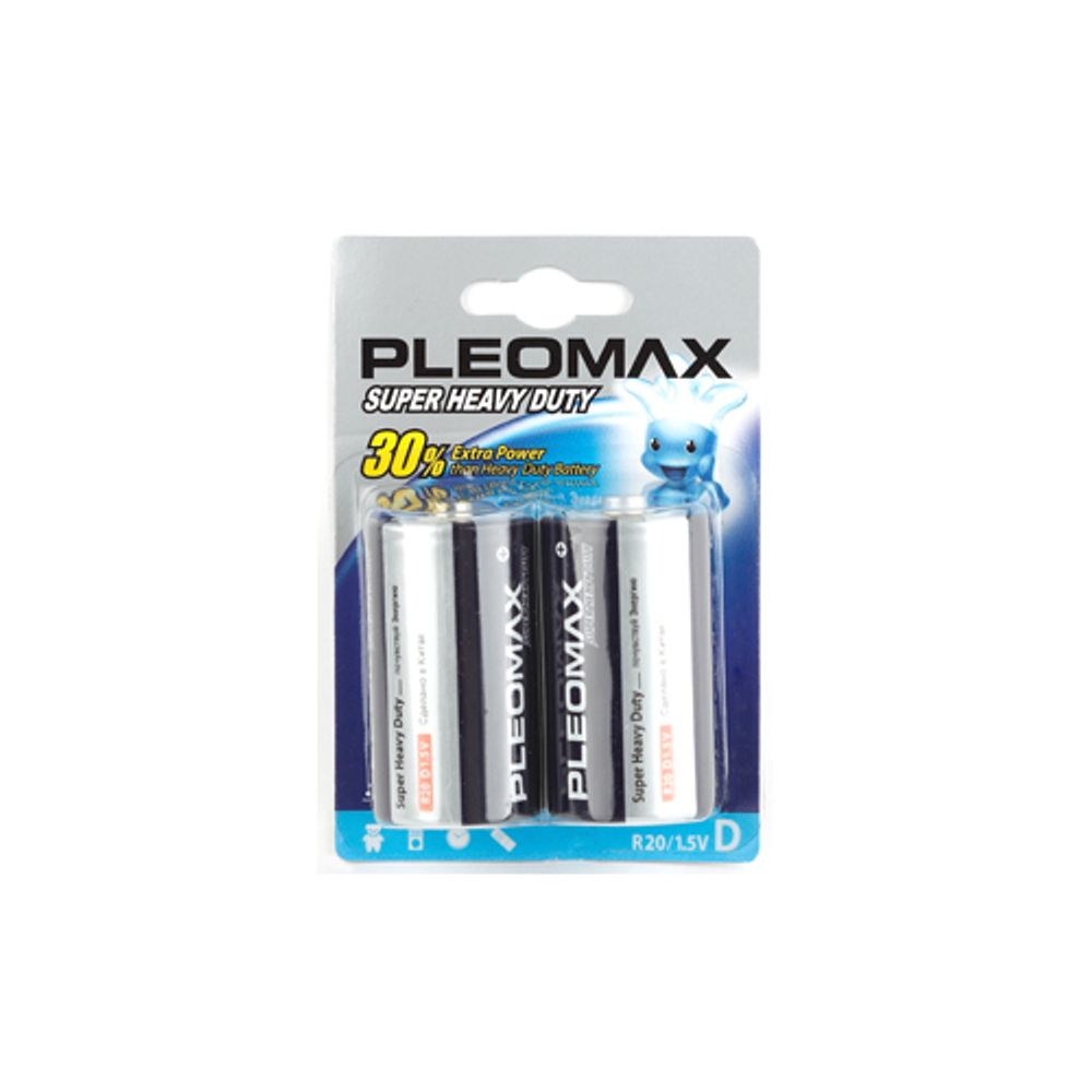 Батарейки Pleomax R20-2BL SUPER HEAVY DUTY Zinc | Батарейки Солевые