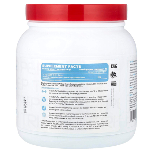 Metabolic Nutrition, Tri-Pep®, аминокислота с разветвленной цепью, со вкусом голубой малины, 400 г (14,1 унции)