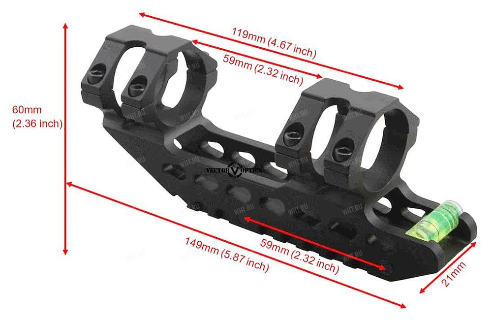 Кронштейн VECTOR 1-Piece ACD Mount Extra Long, 30 мм, BH=21 мм, 0 МОА, на базу Picatinny