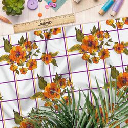 Ткань блэкаут цветы на клетке