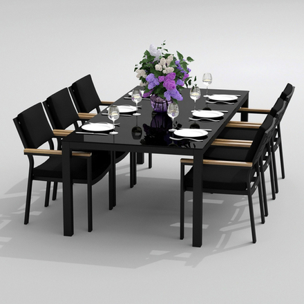 Обеденная группа Ideal Patio КАНА  БОНТА  каркас карбон, стол стекло 220, ткань черная