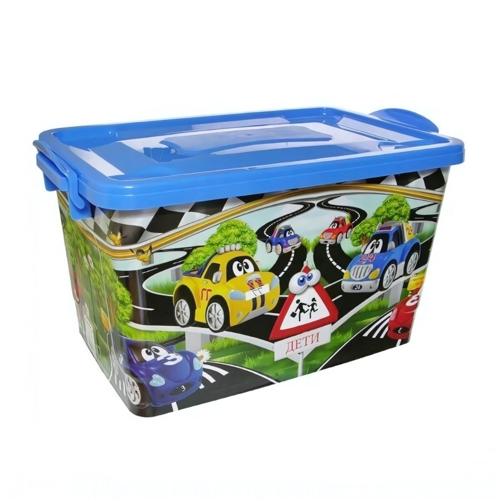 Контейнер для хранения №6 (35л), рис МАШИНКИ, темно-гол,