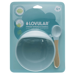 Умная тарелка и ложка LOVULAR, голубой